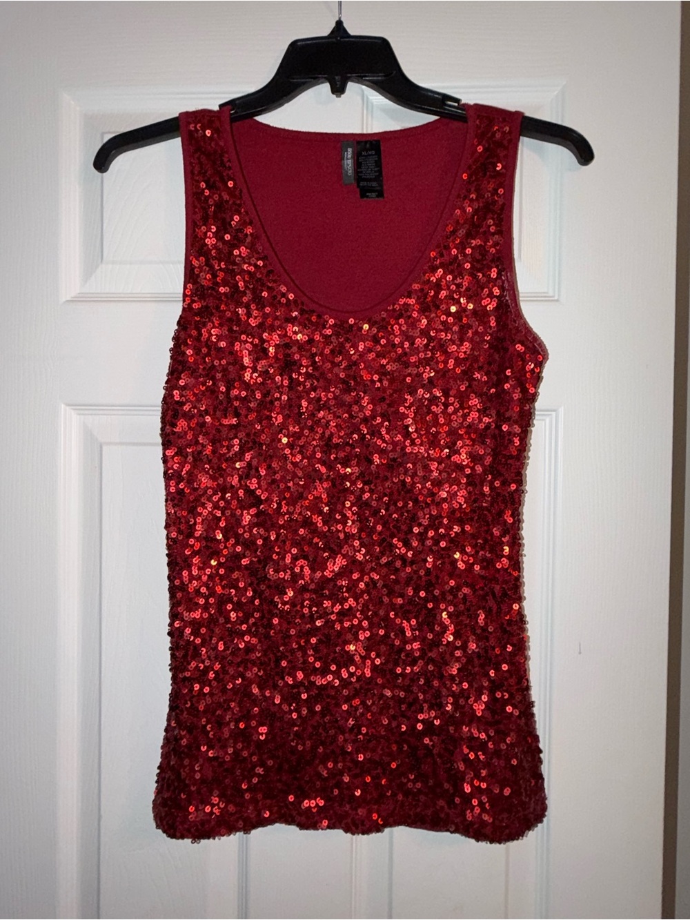 VTG 2000s Bisou Bisou Red Sequin Tank Top XL Y2K Clubwear